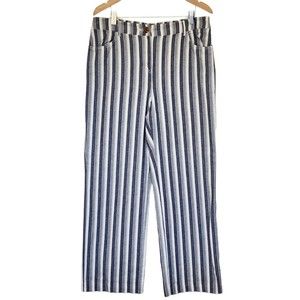 Chico's Trouser Pants Straight Leg Stripe Size 1.5 Blue White Cotton 34in Medium